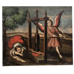 Antique Early Oil Painting of Pressed Heart Scene