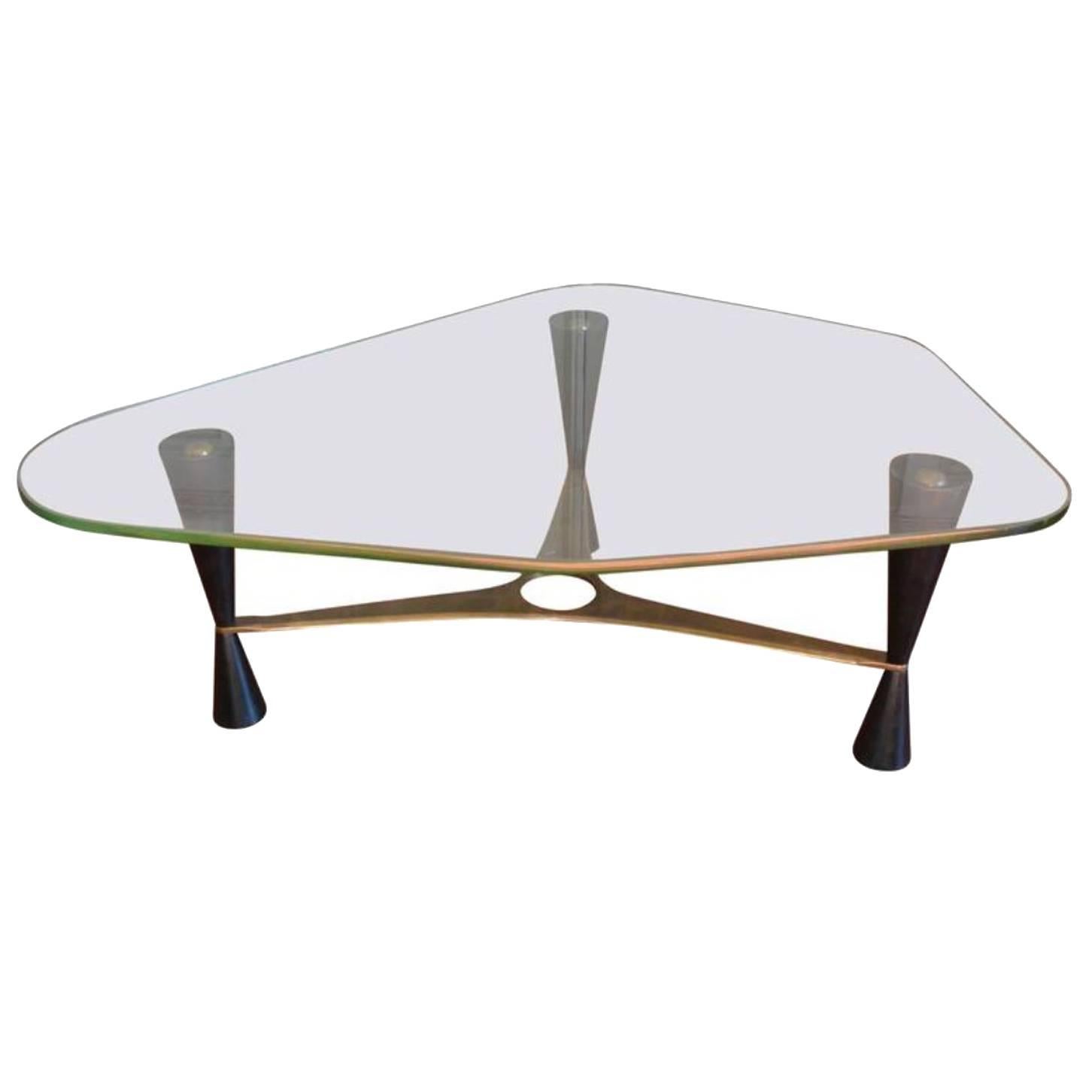 Edward Wormley, Coffee Table 5309 in Lacquered Black Wood, Brass and Glass