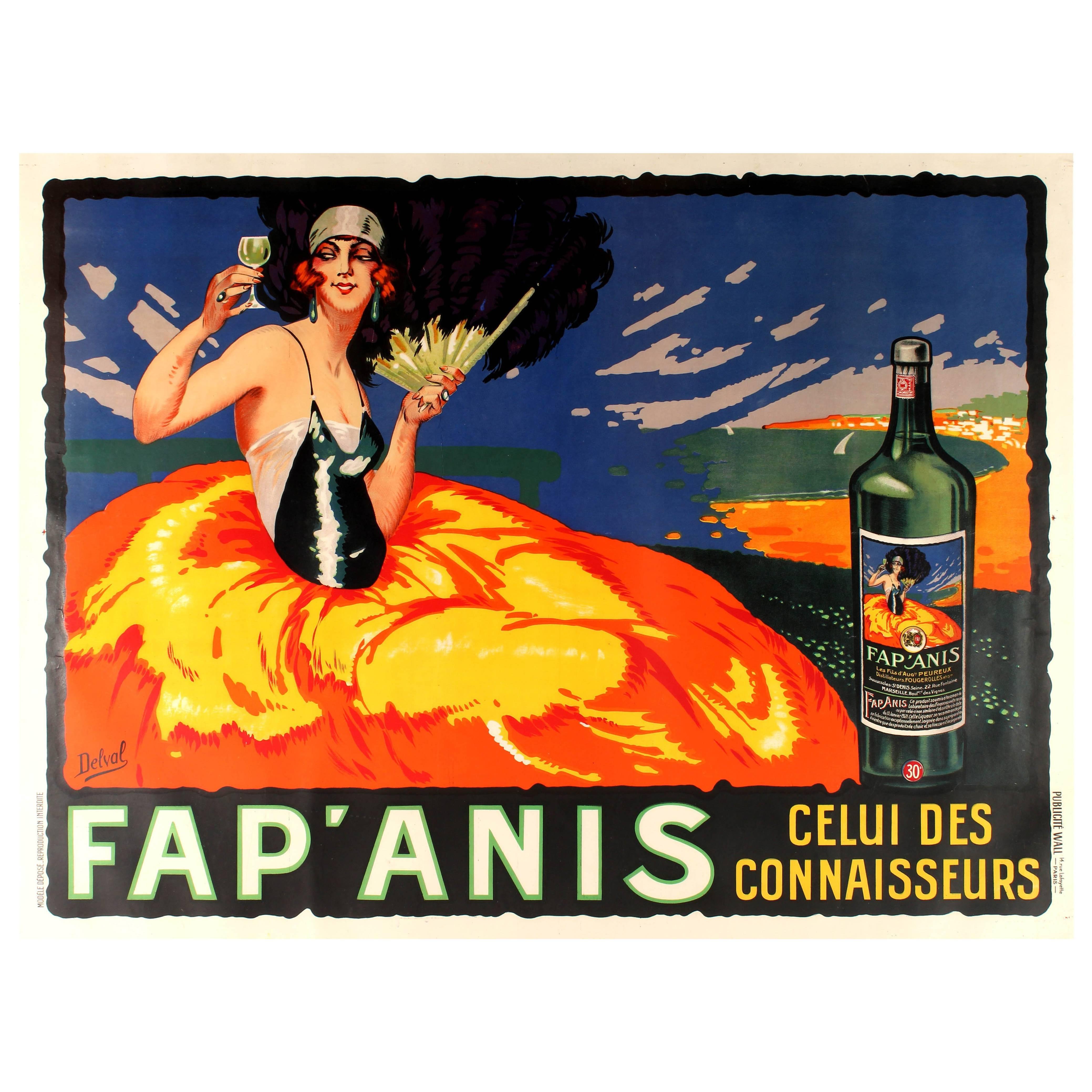 Large Original Vintage French Liquor Alcohol Drink Advertising Poster - Fap'anis