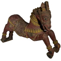 Used Indian Hand-Carved and Painted Temple Horse from the Late 19th Century