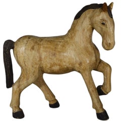 Vintage Indonesia Hand-Carved Painted Wood Horse from the Mid-20th Century