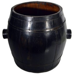 Used Chinese Handmade Varnished Wood Grain Barrel from the 19th Century