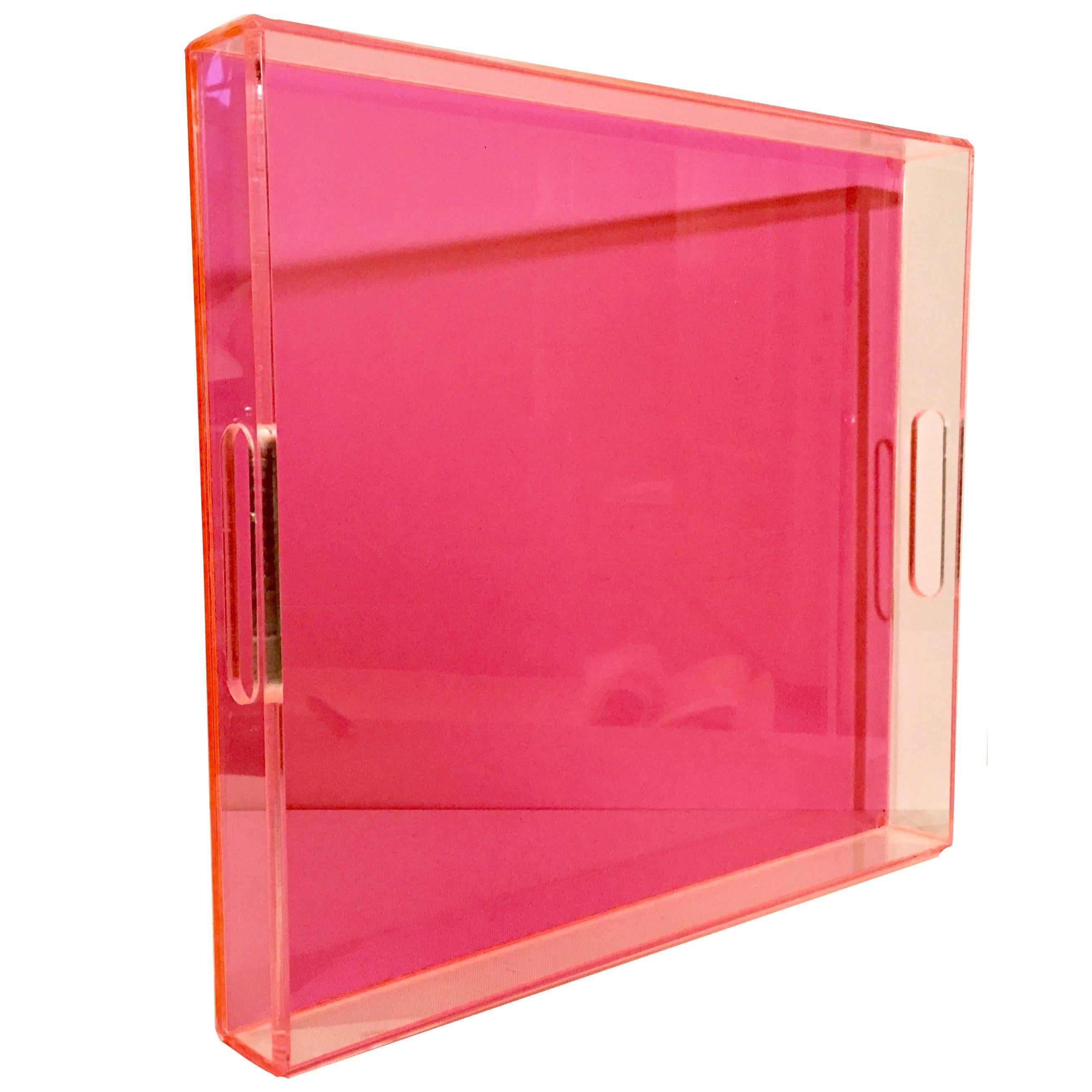 21st Century Lucite Custom Hot Pink Cut-Out Handle Tray
