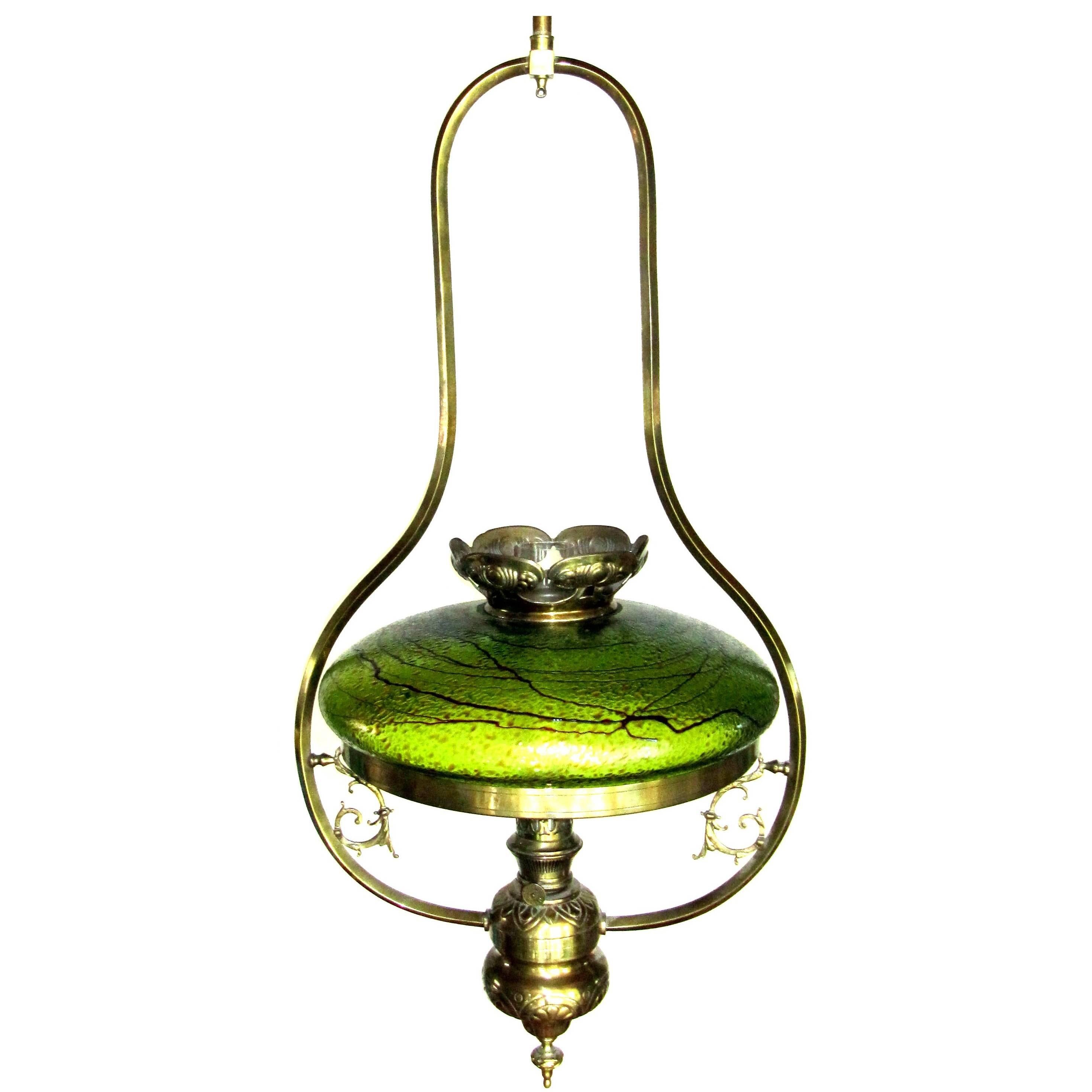 Large Austrian Art Nouveau Lamp with Pallme & König Glass For Sale