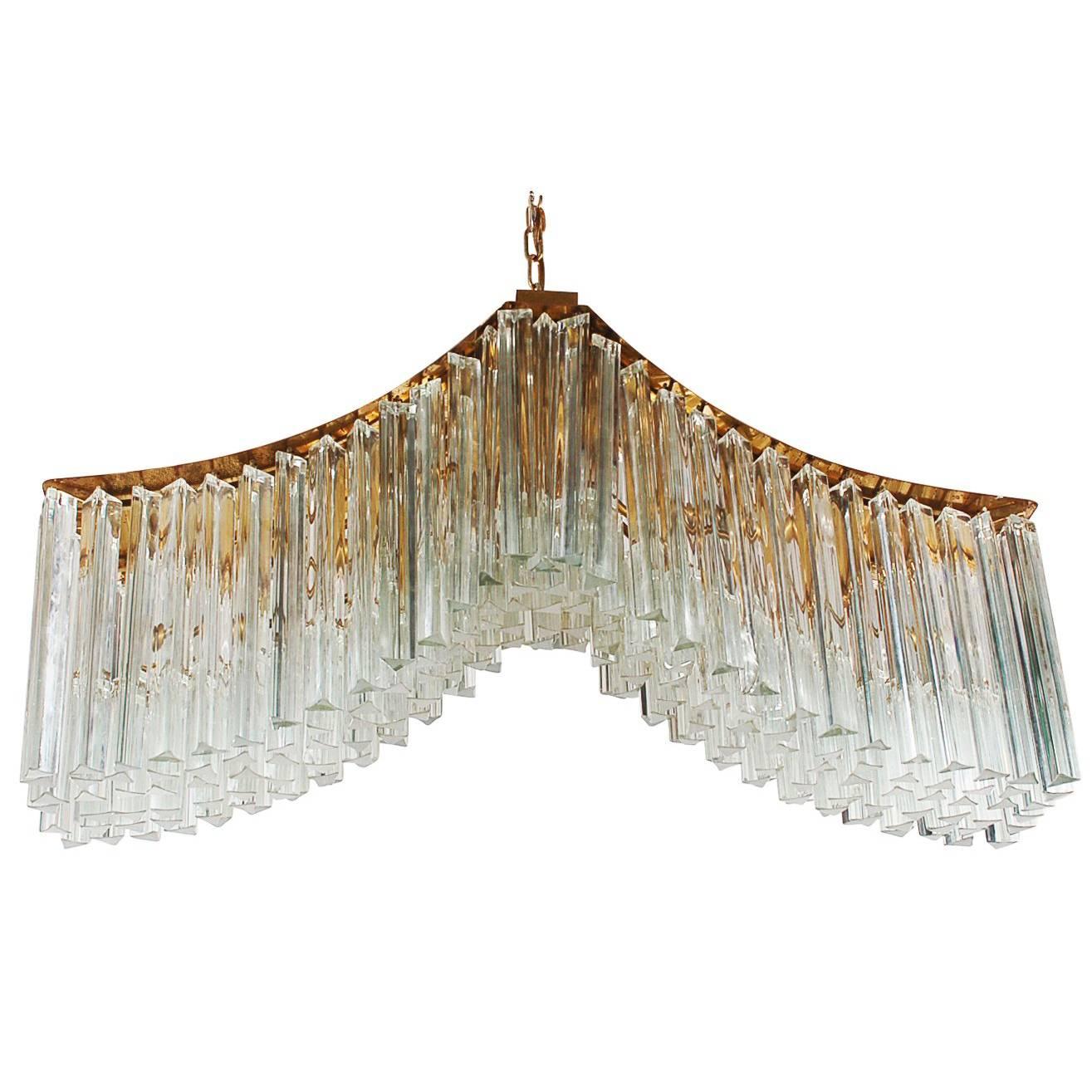 Italian Modern Monumental Murano Brass and Glass Crystal Chandelier by Camer