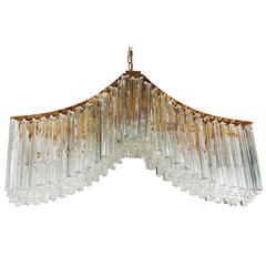 Italian Modern Monumental Murano Brass and Glass Crystal Chandelier by Camer