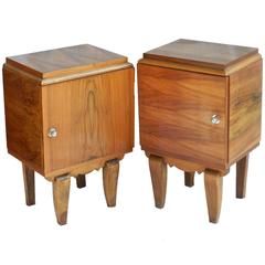 Two Art Deco Mid-Century Side Cabinets Pair of Nightstands Bedside Tables Walnut