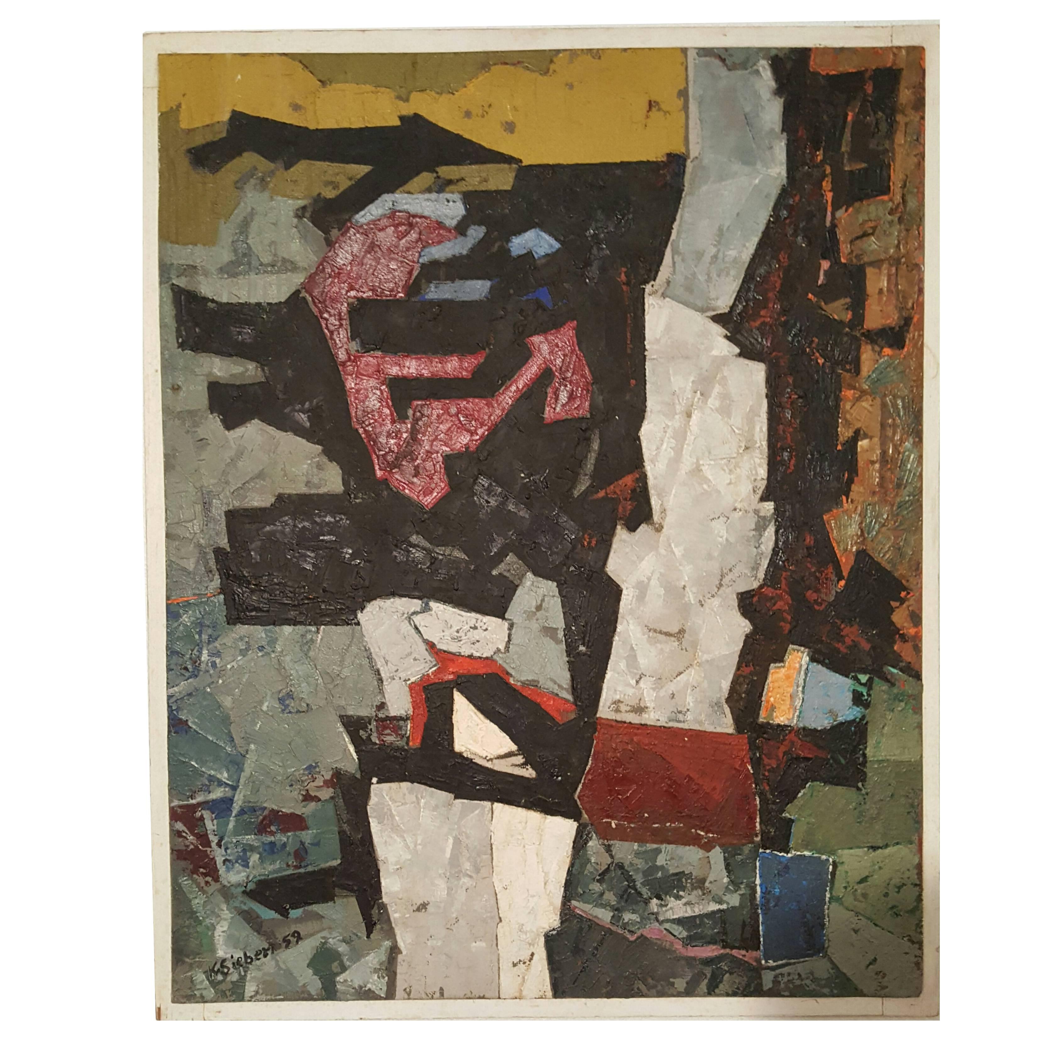 Modern Abstract Oil on Board, Painting by K.Siebert, circa 1959