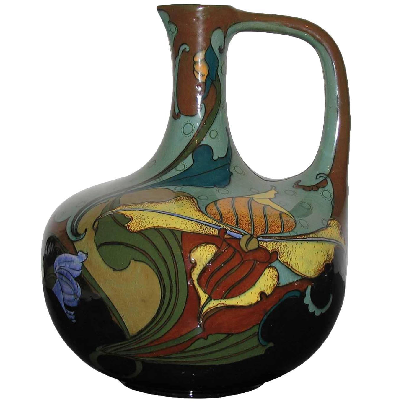 Very Decorative Art Nouveau Jugendstil Ceramic Pitcher at 1stDibs
