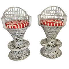 Pair Of Russell Woodard Spun Fiberglass Barstool & Cushions