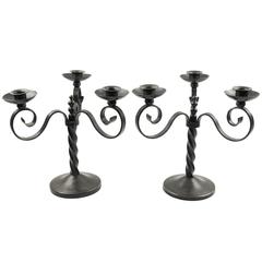 1930s Pair of Wrought Iron Candelabra, Candle-Holders by Charles Piguet Signed 5