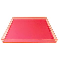 21st Century Modern Custom Made Pink Lucite Cut-Out Handle Tray