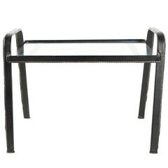 Jacques Adnet, 1950s Black Leather Side Table