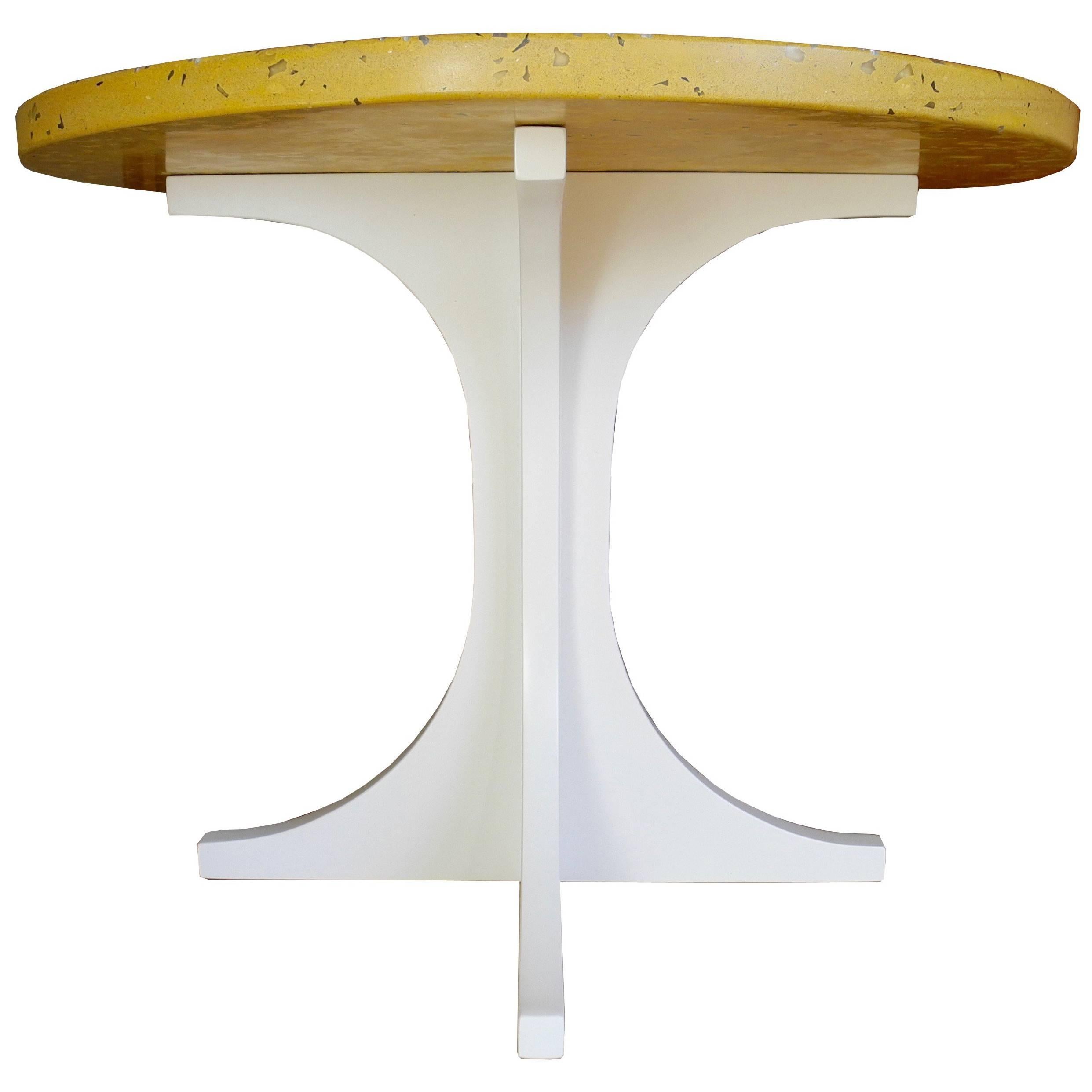 Yellow Concrete and Wood Side Table Designed by CR Studio For Sale