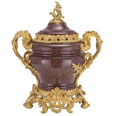 French 18th Century Louis XV Period Porphyry and Ormolu Lidded Urn