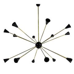 Large 16 Arms Italian Modernist Sputnik Chandelier Brass Stilnovo Style, Italy