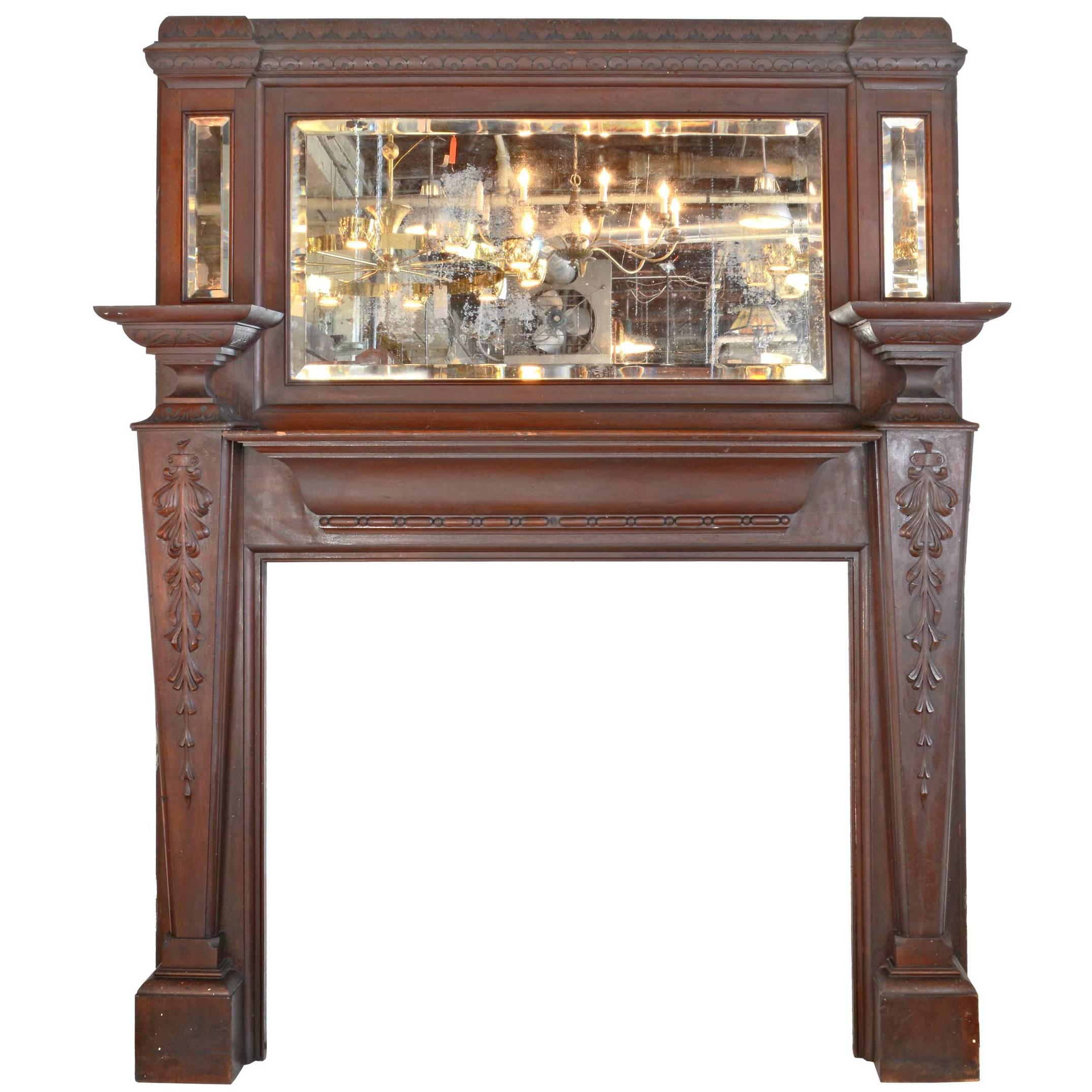 Eastlake Oak Mantel with Beveled Mirrors, circa 1915