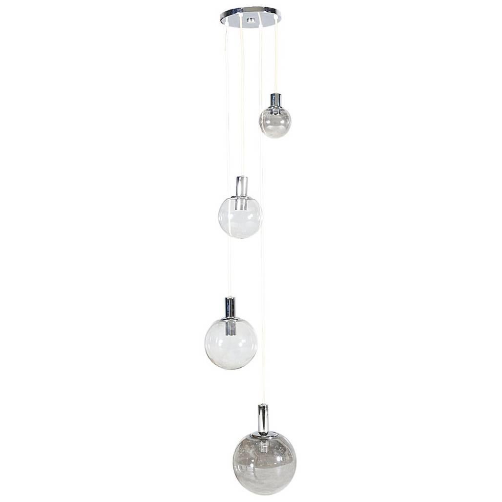 Mid-Century Four-Tier Chrome Pendant Chandelier with Globe Lights
