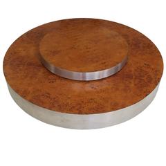 Willy Rizzo Revolving Coffee Table in Stainless Steel and Walnut