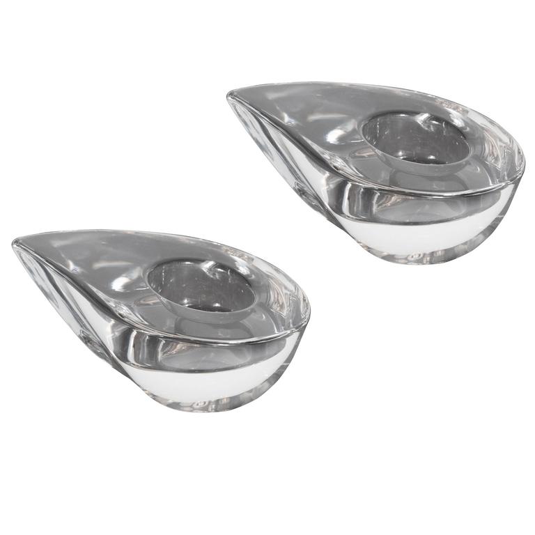 MidCentury Style Teardrop Yin and Yang Crystal Votive Holders by