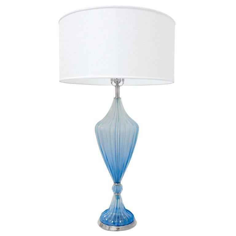 Rare Italian Azure-Blue Murano Glass Urn Lamp For Sale