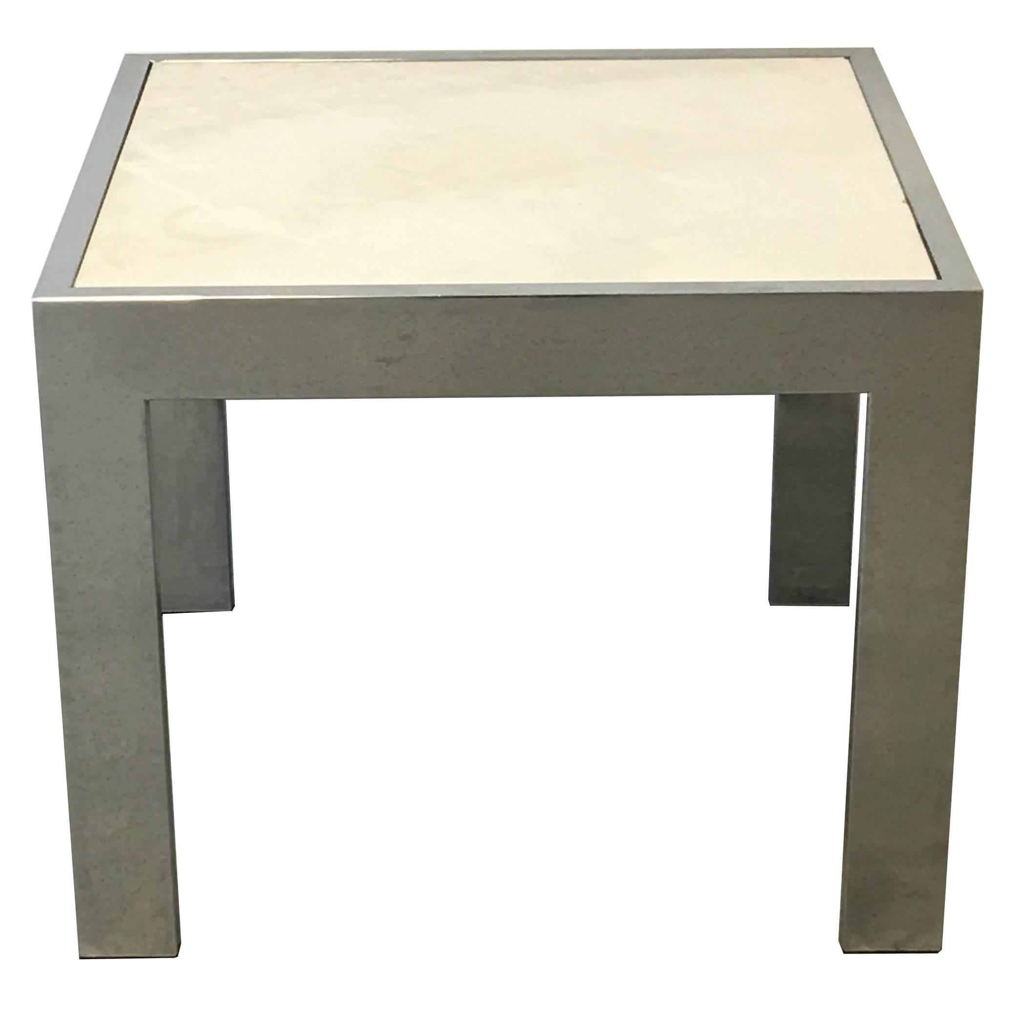 1960s Modern Milo Baughman Style Chrome and Marble Side Table