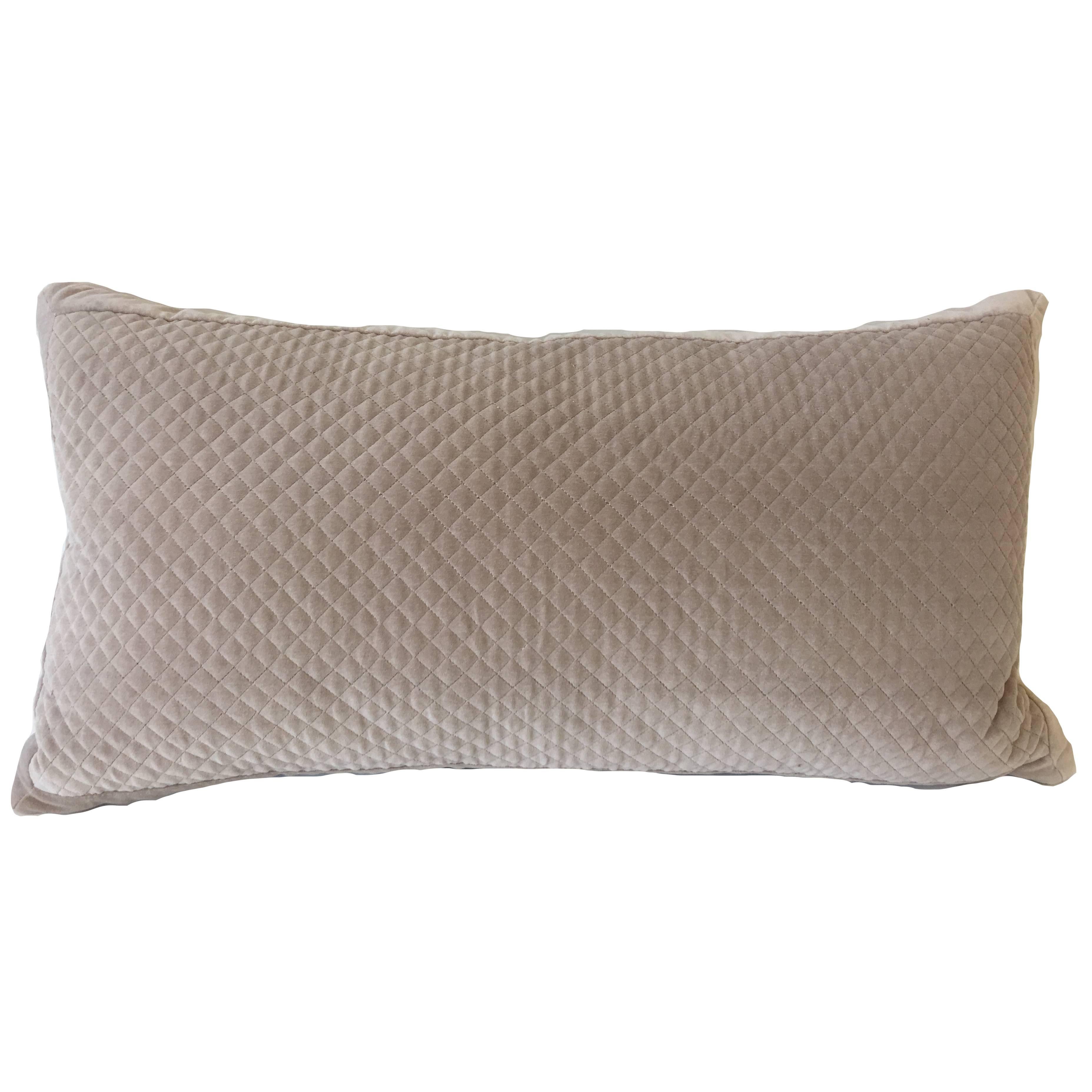 Modern Taupe Velvet Quilted Accent Pillow For Sale