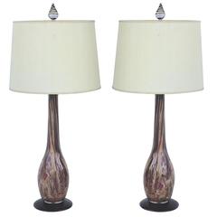 Mid-Century Gold Infused Murano Glass Lamps, Pair 3