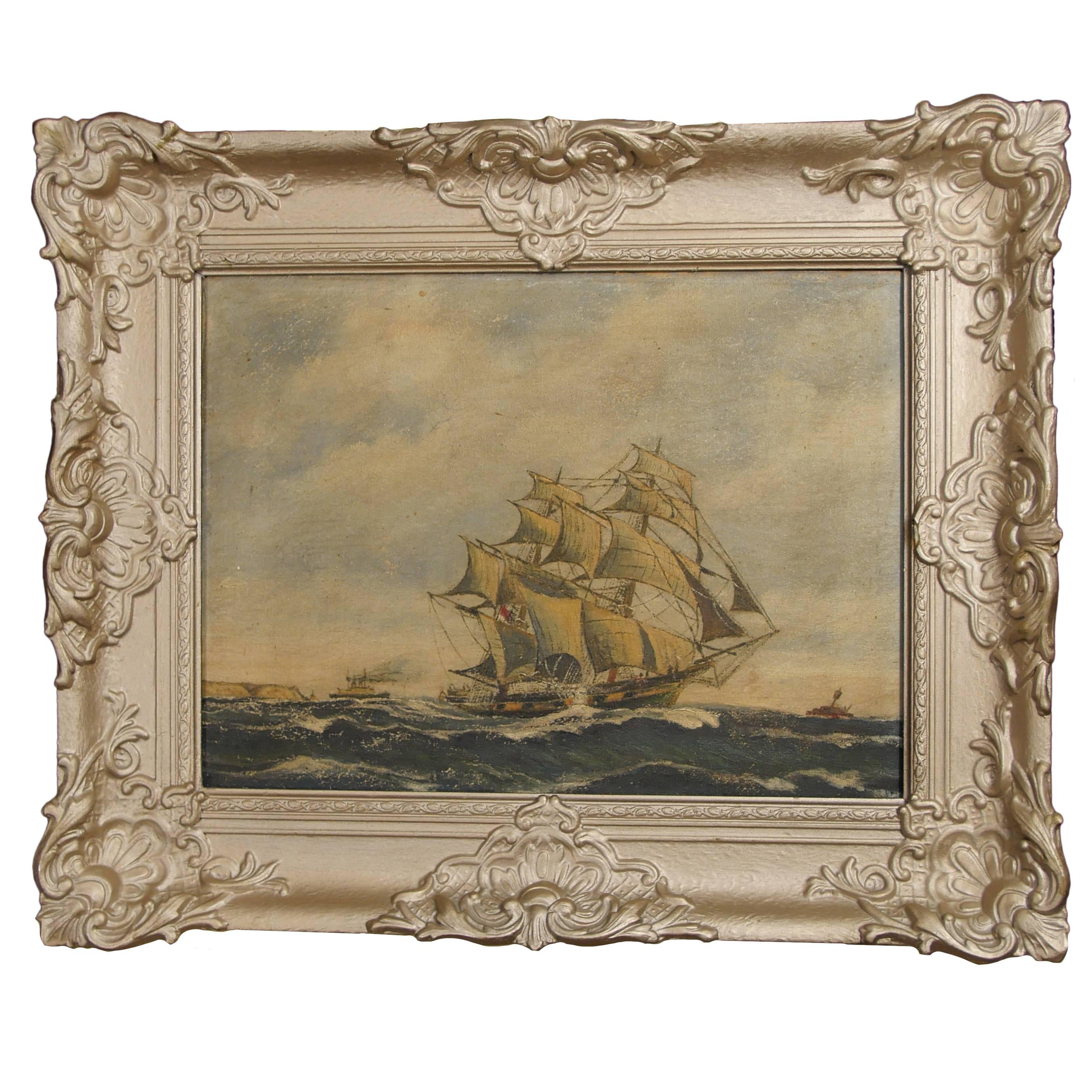 Antique Dutch Oil Painting Ship Maritime Seascape Art For Sale