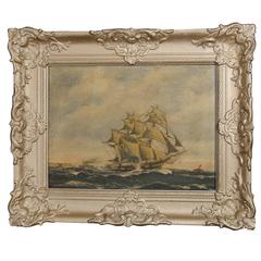 Vintage Dutch Oil Painting Ship Maritime Seascape Art