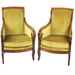 19th Century Pair of French Bergère Chairs, Empire, circa 1810-1820