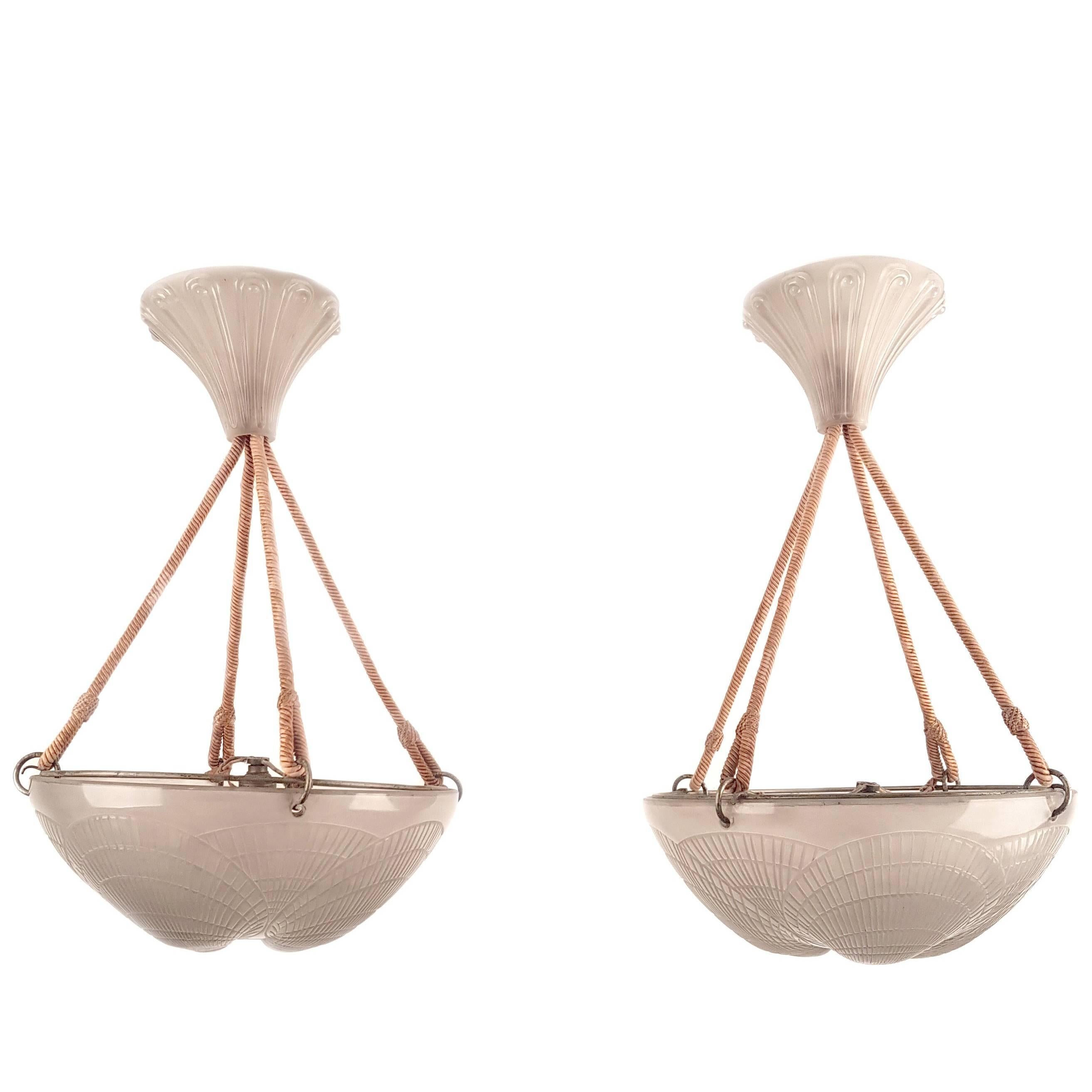 Pair of Rene Lalique Coquilles Chandelier or Plafonnier For Sale