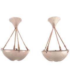 Vintage Pair of Rene Lalique Coquilles Chandelier or Plafonnier