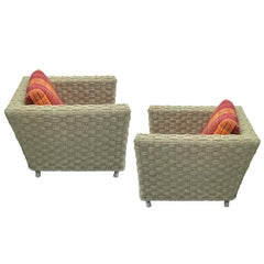 Pair of Mid-Century Modern Woven Rope Lounge Chairs Attributed to Audoux-Minet