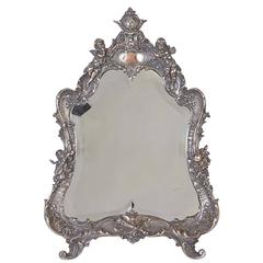 Victorian Silver Plate Vanity Mirror with Cherub Design