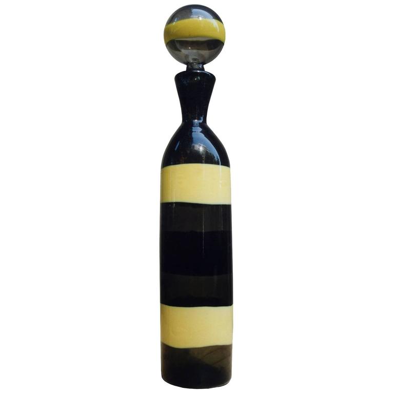 Venini Striped Glass Bottle by Fulvio Bianconi For Sale