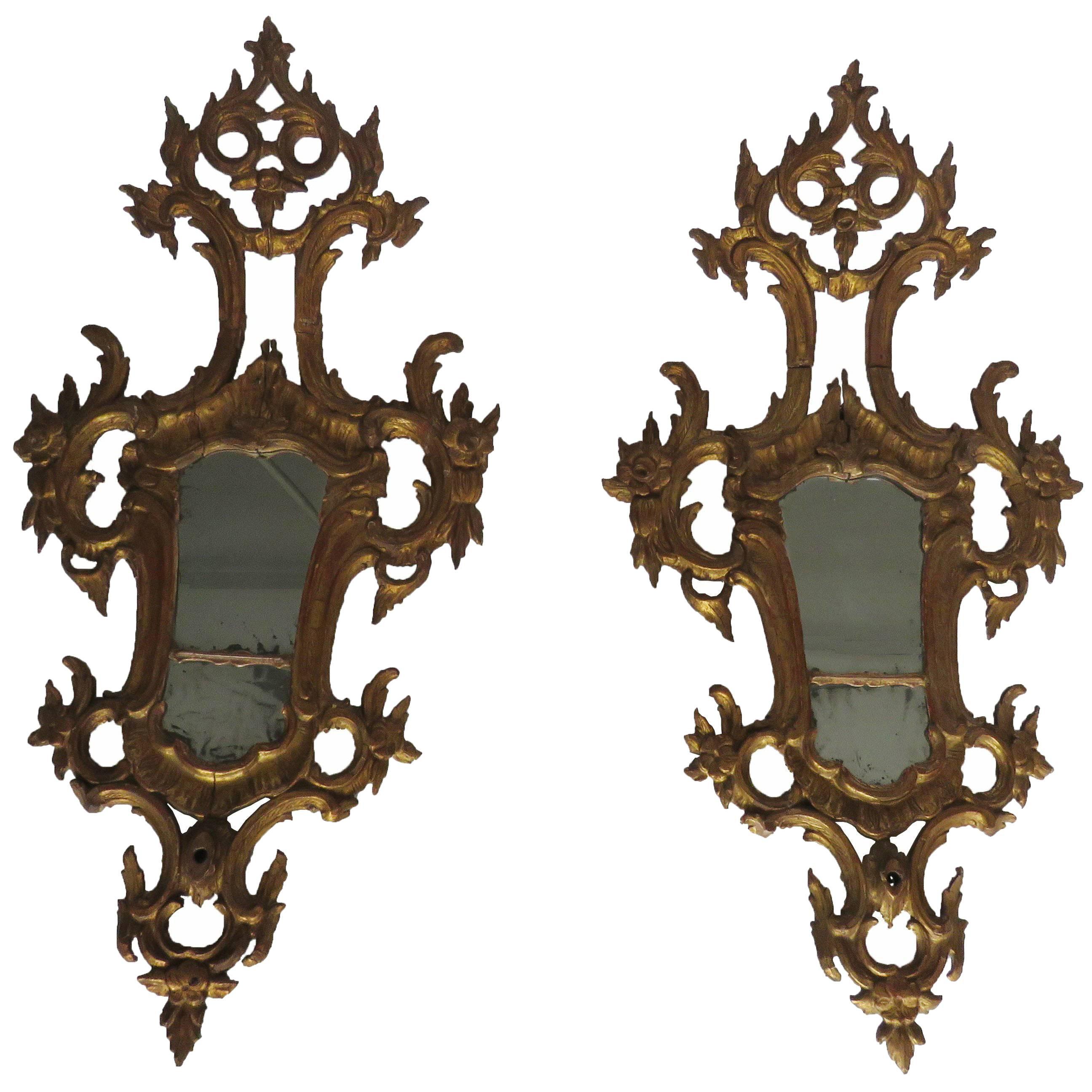 18th Century Large Pair of Rococo Giltwood Girandole Mirrors For Sale
