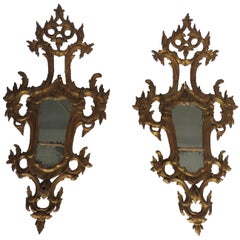 18th Century Large Pair of Rococo Giltwood Girandole Mirrors