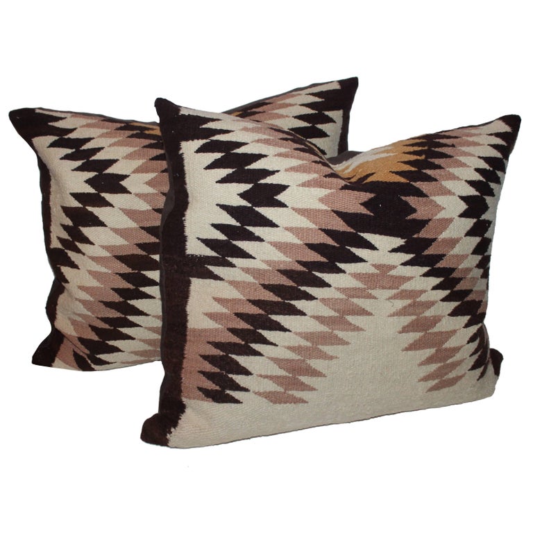 Pair of Eye Dazzlers  Navajo Indian Weaving Pillows For Sale