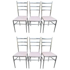 Six Chrome Ladder Back Dining Chairs in the Style of Gio Ponti Mid-Century, Set