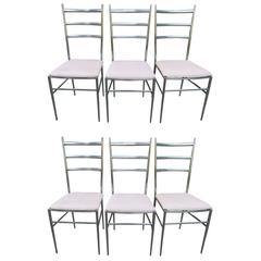 Six Chrome Ladder Back Dining Chairs in the Style of Gio Ponti Mid-Century, Set