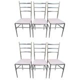 Six chaises de salle à manger chromées à dossier en échelle dans le style de Gio Ponti Mid-Century, Set