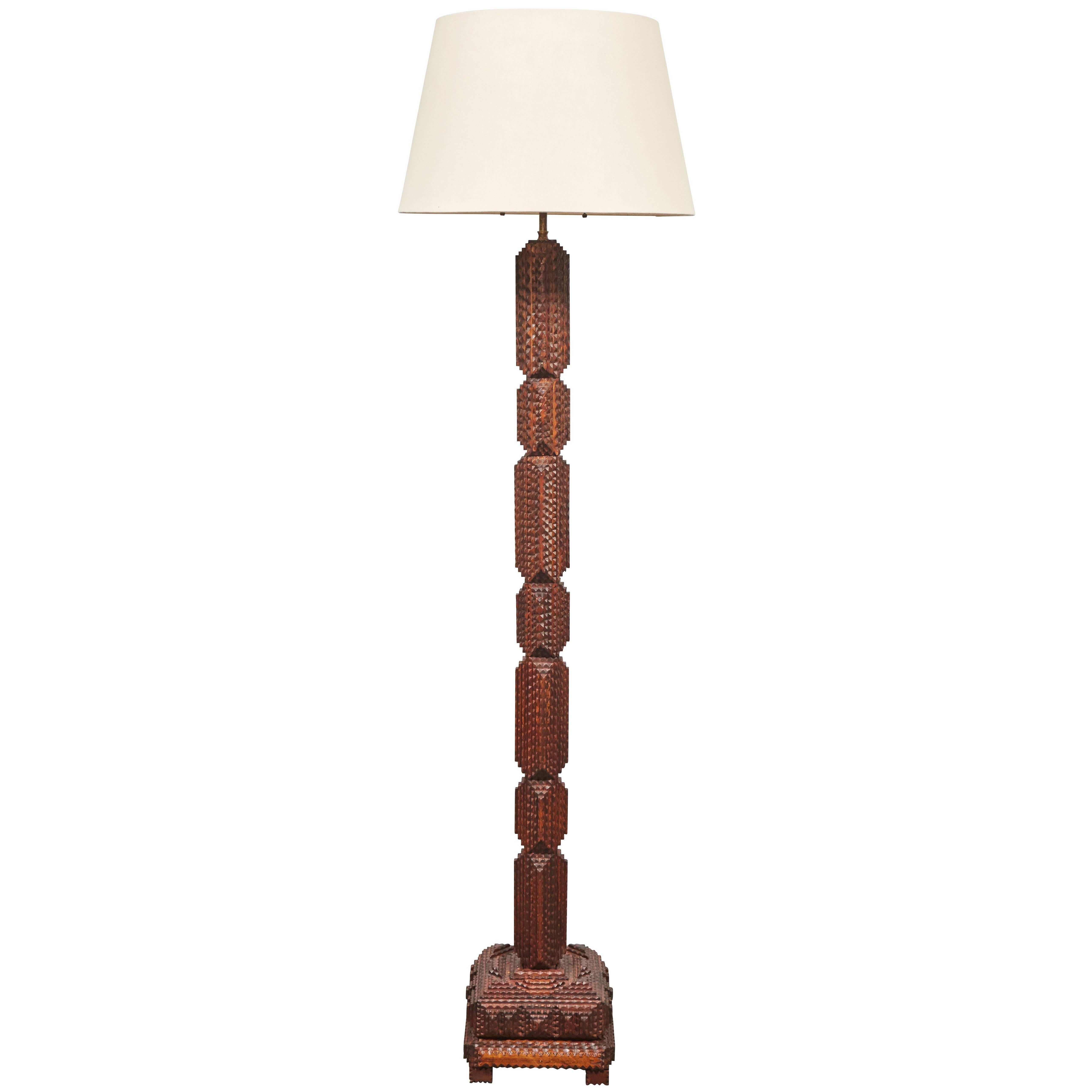 Tramp Art Floor Lamp with Linen Shade