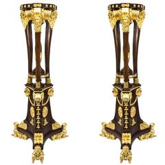 Monumental Pair of Empire Style Giltwood Torcheres