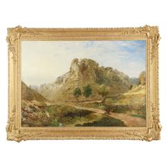 Substantial British Landscape Painting of Path through Mountains, 19th Century 4