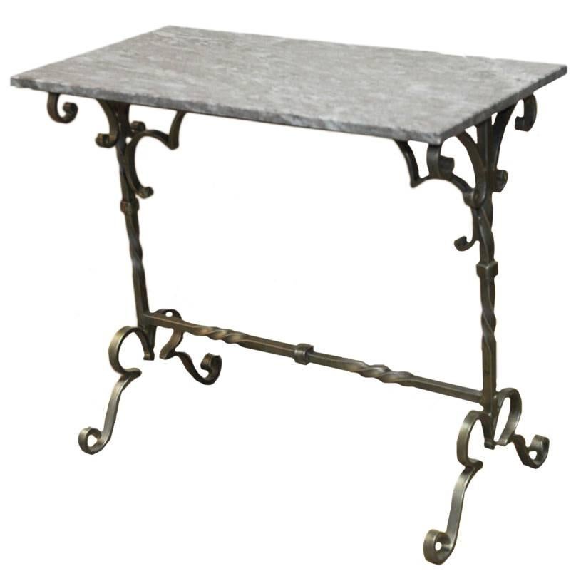 French Style Wrought Iron Marble-Top Console Table