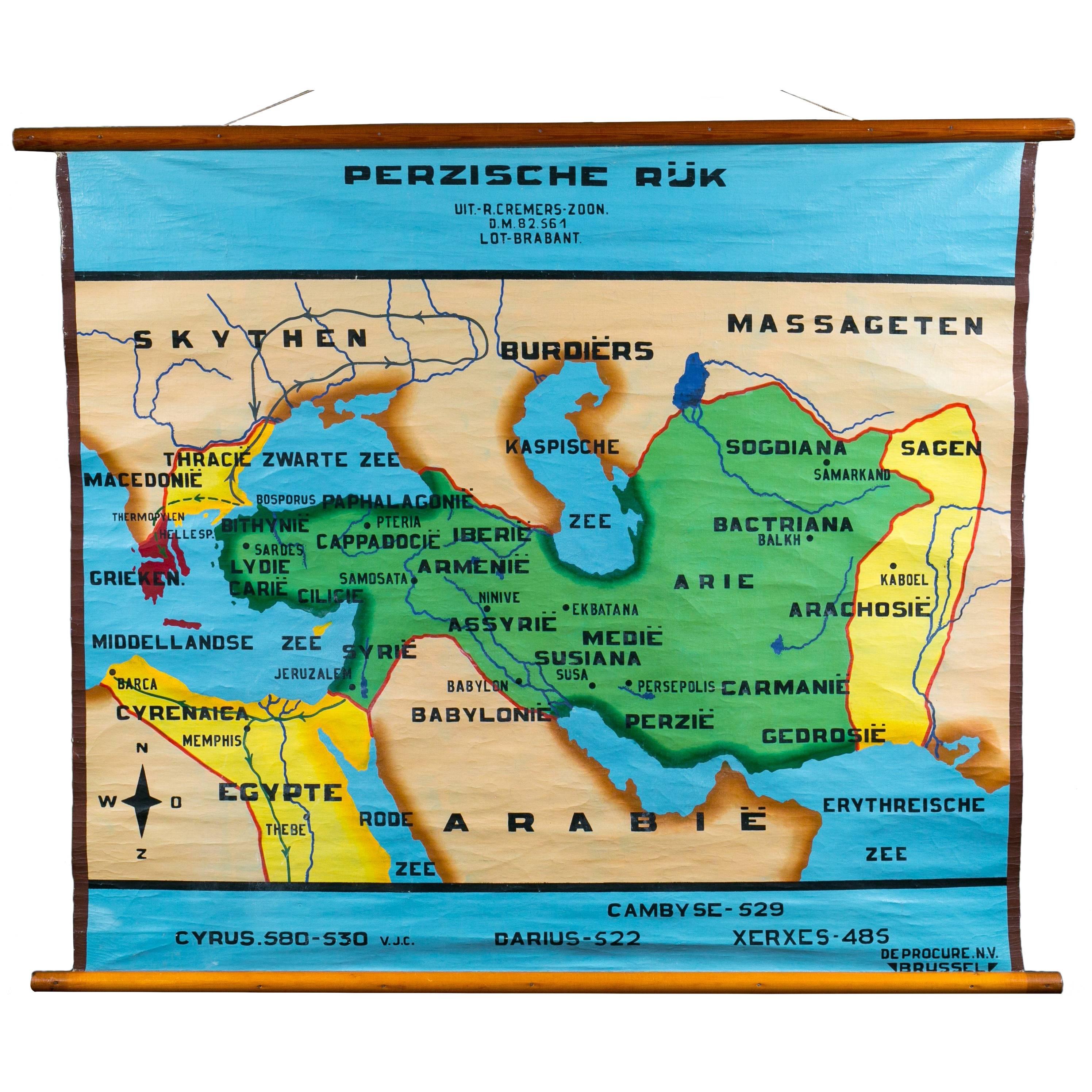 Hand-Painted Map of Persia circa 1960