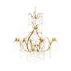 Large French Gilt-and-Bronze 'Birdcage' Crystal Chandelier