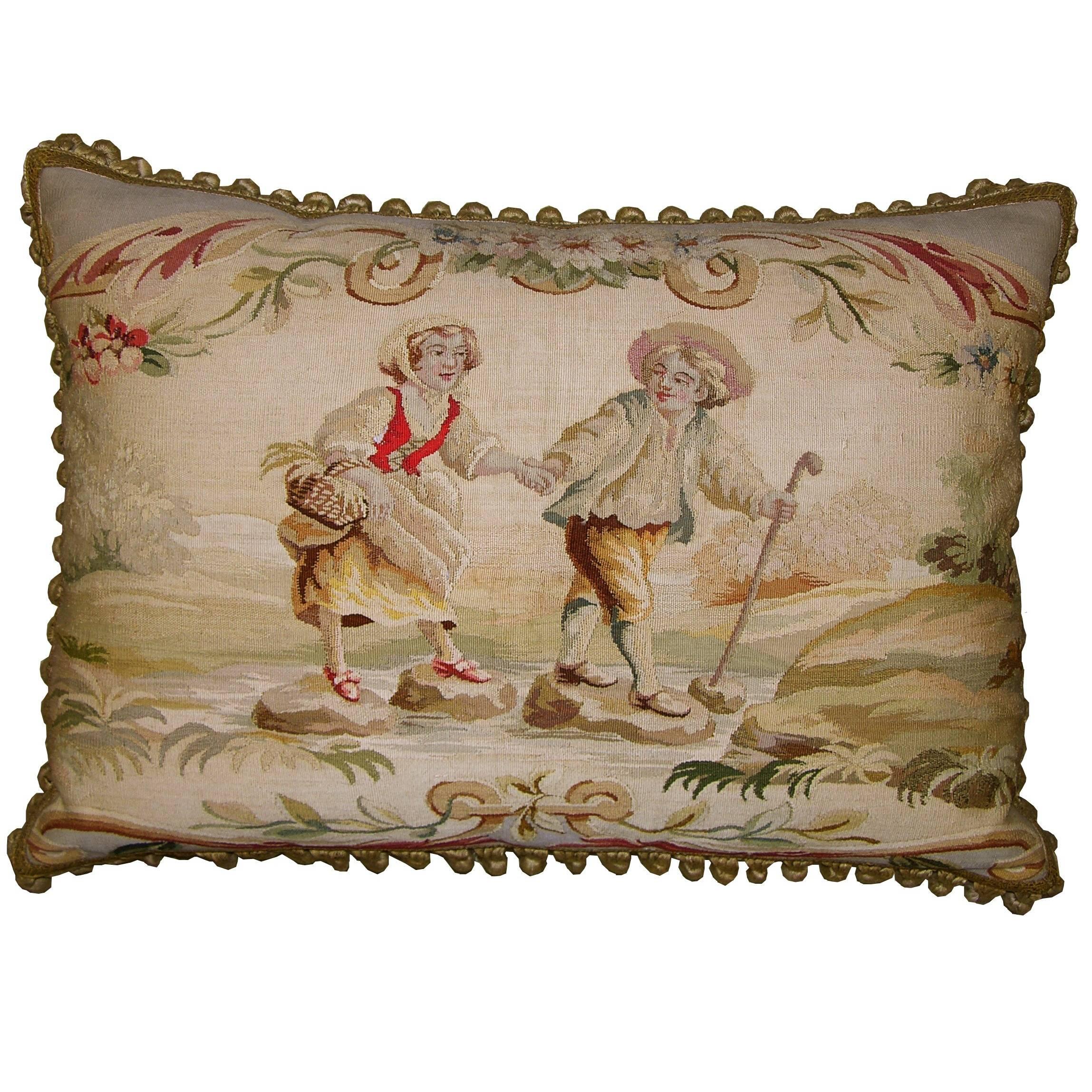 French Aubusson Tapestry Pillow, circa 1850 For Sale