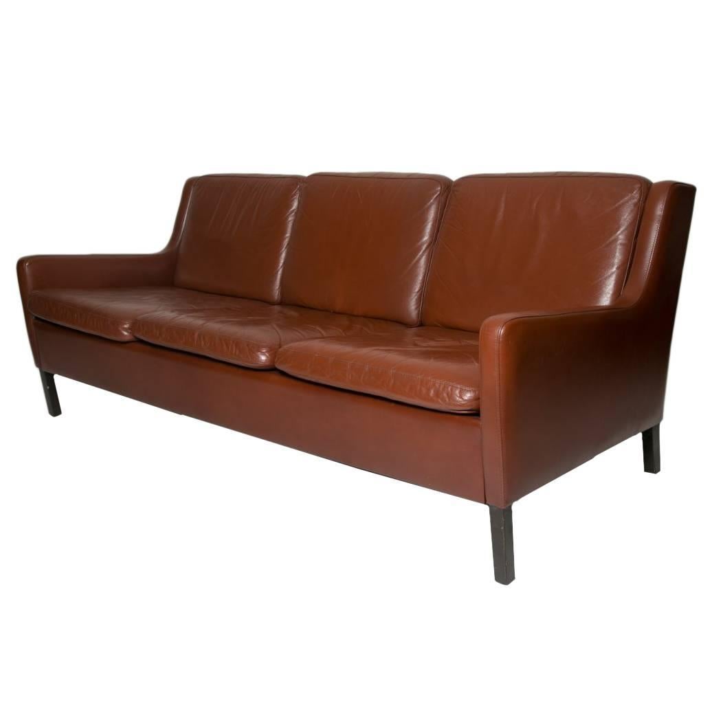 Danish Auburn Brown Leather Sofa